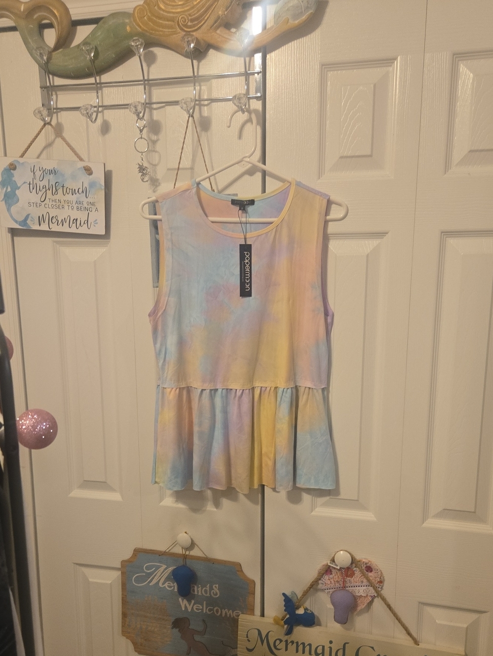 Papermoon Pastel Tie-Dye Peplum Tank Top - Yellow, Blue, Pink